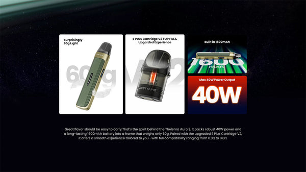 Kit système de pod Thelema Aura S de Lost Vape 1600mAh 3ml (Max 40W) – Kit système de pod Thelema Aura S de Lost Vape 1600mAh 3ml (Max 40W)
